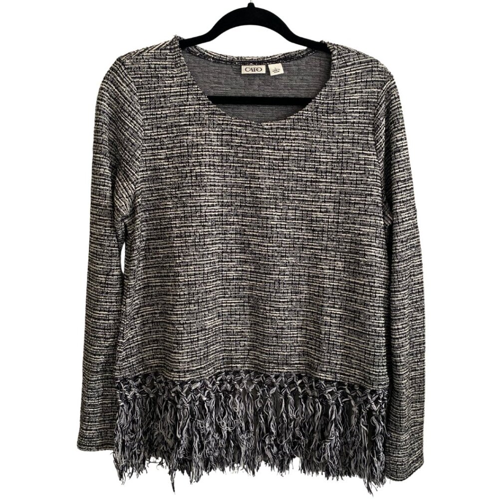 Cato Pull Over Fringe Hem Sweater - Marled Grey - Size L